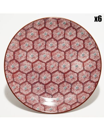 6 Assiettes à dessert en Porcelaine Lili rouges - D.22 cm
